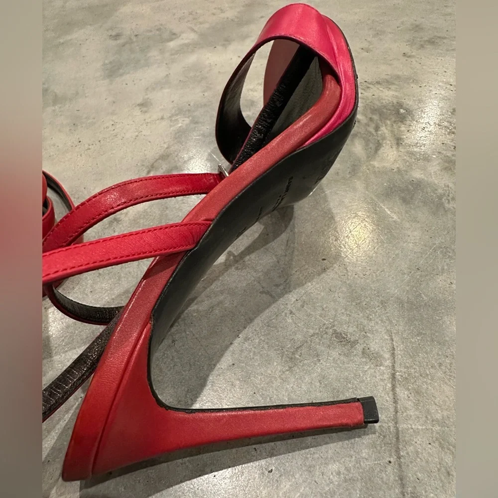 Saint Laurent Red Pink Strappy Sandals - Picture 9 of 13